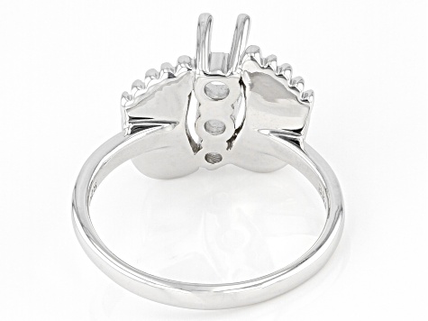 Rhodium Over Sterling Silver 3-Stone Round Semi-Mount Ring