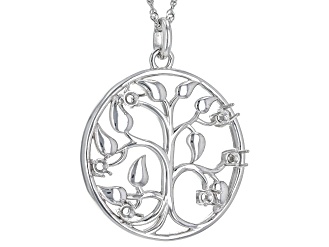 Rhodium Over Sterling Silver Pendant Semi-Mount With Chain