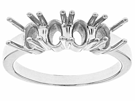 Rhodium Over Sterling Silver 6x4mm Oval 4-Stone Ring Semi-Mount