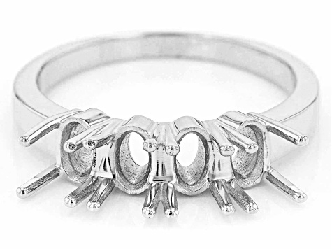 Rhodium Over Sterling Silver 6x4mm Oval 4-Stone Ring Semi-Mount