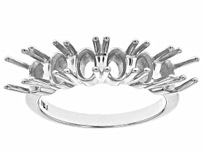 Rhodium Over Sterling Silver 6x4mm Oval 6-Stone Ring Semi-Mount