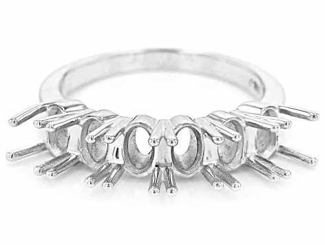 Rhodium Over Sterling Silver 6x4mm Oval 6-Stone Ring Semi-Mount