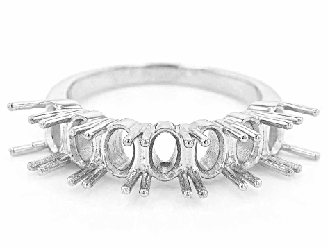 Rhodium Over Sterling Silver 6x4mm Oval 7-Stone Ring Semi-Mount