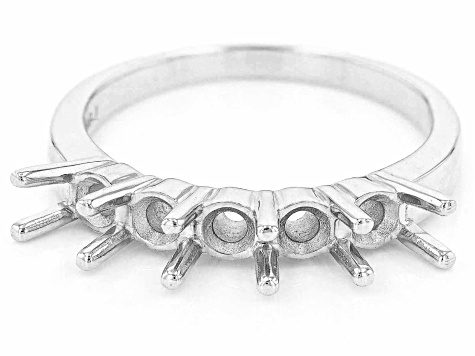 Rhodium Over Sterling Silver 4mm Round 5-Stone Ring Semi-Mount