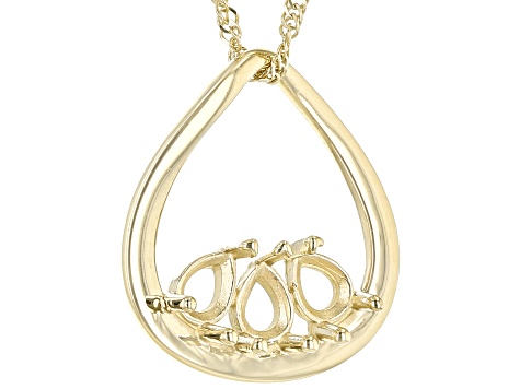 10k Yellow Gold 3-Stone 4x3mm Pear Pendant  Semi-Mount With Chain