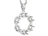 Rhodium Over Sterling Silver 5x3mm Oval 6-Stone Oval Pendant Semi-Mount With Chain