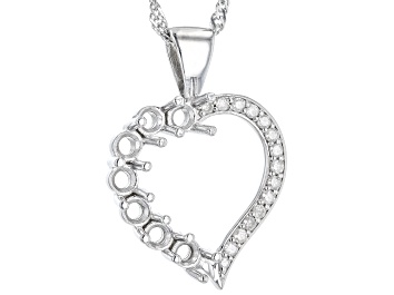 Picture of Rhodium Over Sterling Silver 3mm Round 7-Stone Heart Pendant Semi-Mount With Chain 0.14ctw