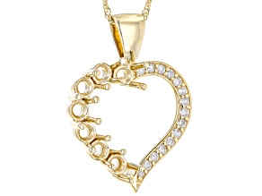 14k Yellow Gold 3mm Round 7-Stone Heart Pendant Semi-Mount With Chain 0.14ctw