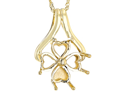 10k Yellow Gold 5mm Heart 4-Stone Pendant Semi-Mount With Chain