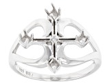 Rhodium Over Sterling Silver 2mm Round 4-Stone Cross Ring Semi-Mount With White Diamond 0.01ct