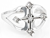 Rhodium Over Sterling Silver 2mm Round 4-Stone Cross Ring Semi-Mount With White Diamond 0.01ct