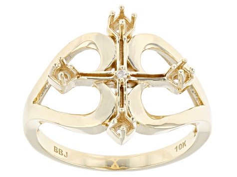 10k Yellow Gold 2mm Round 4-Stone Cross Ring Semi-Mount With 0.01ct White Diamond