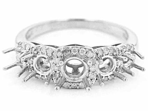 Rhodium Over Sterling Silver Round 5-Stone Ring Semi-Mount With 0.30ctw White Diamonds