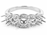 Rhodium Over Sterling Silver Round 5-Stone Ring Semi-Mount With 0.30ctw White Diamonds