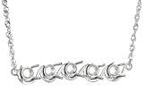 Rhodium Over Sterling Silver 4mm Round 5-Stone Wave Bar Necklace Semi-Mount