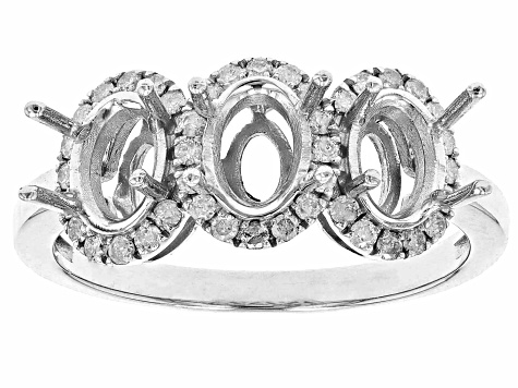 Rhodium Over Sterling Silver 7x5mm Oval 3-Stone Ring Semi-Mount 0.32ctw