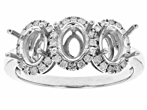 Rhodium Over Sterling Silver 7x5mm Oval 3-Stone Ring Semi-Mount 0.32ctw