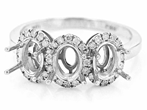 Rhodium Over Sterling Silver 7x5mm Oval 3-Stone Ring Semi-Mount 0.32ctw