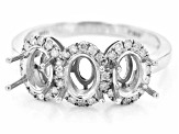 Rhodium Over Sterling Silver 7x5mm Oval 3-Stone Ring Semi-Mount 0.32ctw