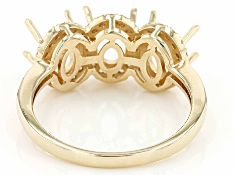 10k Yellow Gold 7x5mm Oval 3-Stone Ring Semi-Mount 0.32ctw