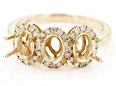 14k Yellow Gold 7x5mm Oval 3-Stone Ring Semi-Mount 0.32ctw