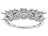 Rhodium Over Sterling Silver 4mm Round 5-Stone Ring Semi-Mount 0.40ctw