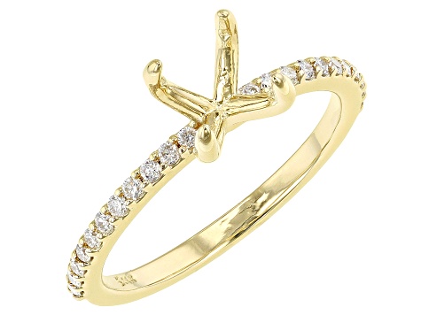 14K Yellow Gold 7mm Round Ring Semi-Mount With White Diamond Accent
