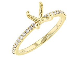 14K Yellow Gold 8mm Round Ring Semi-Mount With White Diamond Accent