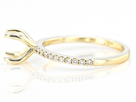 14K Yellow Gold 8mm Round Ring Semi-Mount With White Diamond Accent