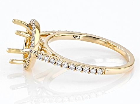 14K Yellow Gold 6.5mm Round Halo Style Ring Semi-Mount With White Diamond Accent