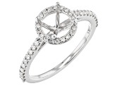 Rhodium Over 14K White Gold 6.5mm Round Halo Style Ring Semi-Mount With White Diamond Accent