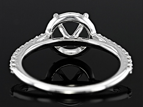 Rhodium Over 14K White Gold 6.5mm Round Halo Style Ring Semi-Mount With White Diamond Accent