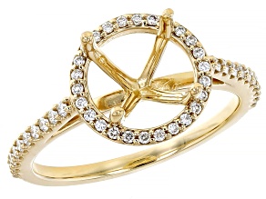 14K Yellow Gold 7mm Round Halo Style Ring Semi-Mount With White Diamond Accent