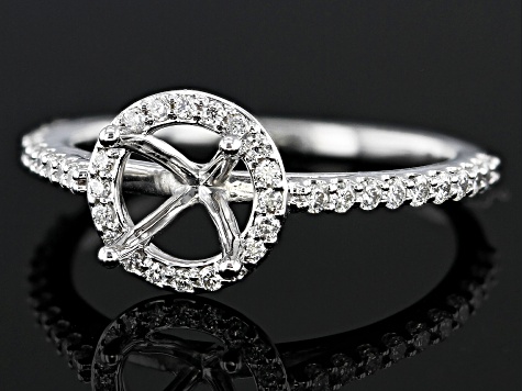 Rhodium Over 14K White Gold 7mm Round Halo Style Ring Semi-Mount With White Diamond Accent