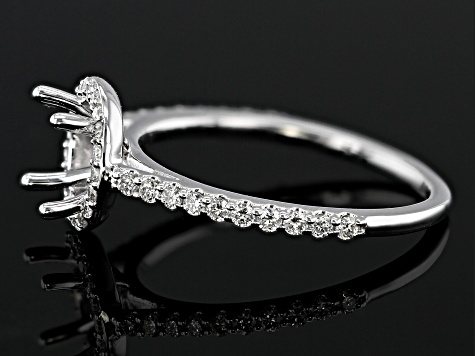 Rhodium Over 14K White Gold 7mm Round Halo Style Ring Semi-Mount With White Diamond Accent