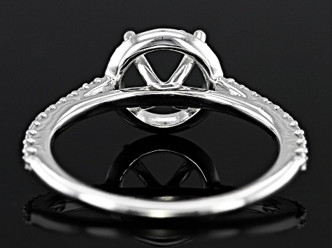 Rhodium Over 14K White Gold 7mm Round Halo Style Ring Semi-Mount With White Diamond Accent