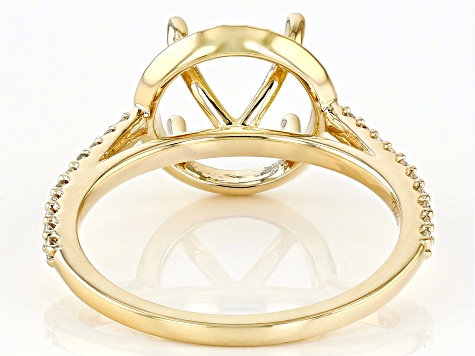 14K Yellow Gold 8mm Round Halo Style Ring Semi-Mount With White Diamond Accent