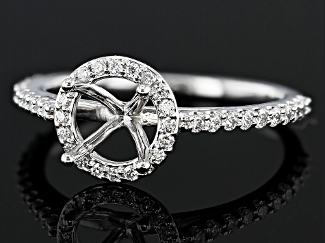 Rhodium Over 14K White Gold 8mm Round Halo Style Ring Semi-Mount With White Diamond Accent