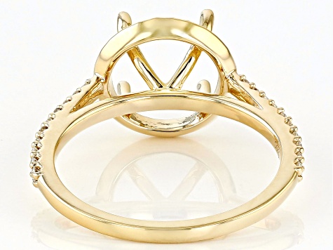 14K Yellow Gold 9mm Round Halo Style Ring Semi-Mount With White Diamond Accent