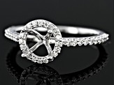 Rhodium Over 14K White Gold 9mm Round Halo Style Ring Semi-Mount With White Diamond Accent