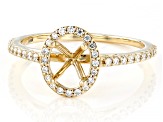 14K Yellow Gold 7x5mm Oval Halo Style Ring Semi-Mount With White Diamond Accent