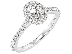 Rhodium Over 14K White Gold 7x5mm Oval Halo Style Ring Semi-Mount With White Diamond Accent