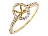 14K Yellow Gold 8x6mm Oval Halo Style Ring Semi-Mount With White Diamond Accent