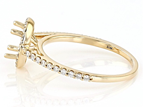 14K Yellow Gold 8x6mm Oval Halo Style Ring Semi-Mount With White Diamond Accent