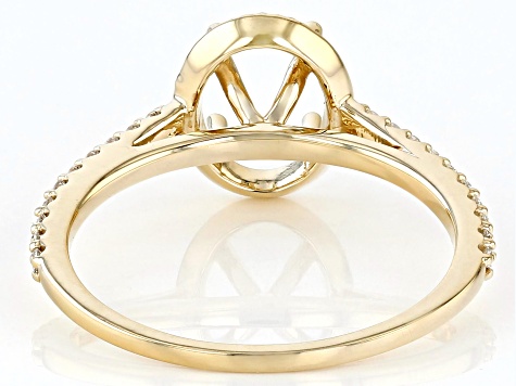 14K Yellow Gold 8x6mm Oval Halo Style Ring Semi-Mount With White Diamond Accent