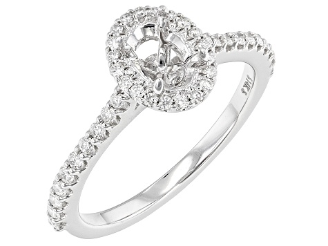 Rhodium Over 14K White Gold 8x6mm Oval Halo Style Ring Semi-Mount With White Diamond Accent