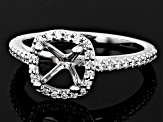 Rhodium Over 14K White Gold 6mm Cushion Halo Style Ring Semi-Mount With White Diamond Accent