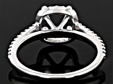 Rhodium Over 14K White Gold 6mm Cushion Halo Style Ring Semi-Mount With White Diamond Accent