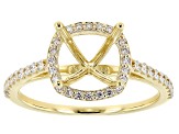 14K Yellow Gold 7mm Cushion Halo Style Ring Semi-Mount With White Diamond Accent