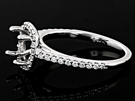 Rhodium Over 14K White Gold 7mm Cushion Halo Style Ring Semi-Mount With White Diamond Accent